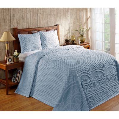 Better Trends Trevor 100% Cotton Tufted Chenille Medallion Design Bedspread Set - Blue - Twin