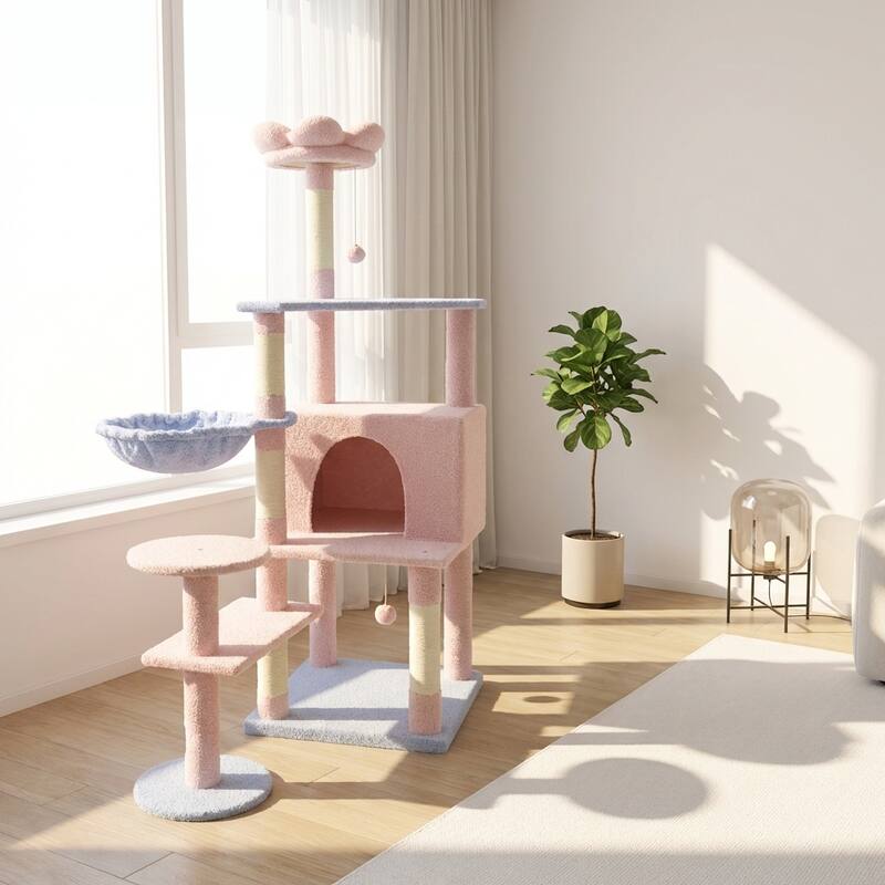 Flower Cat Tree With Large Condo Removable Flower Cushion And Hammock
