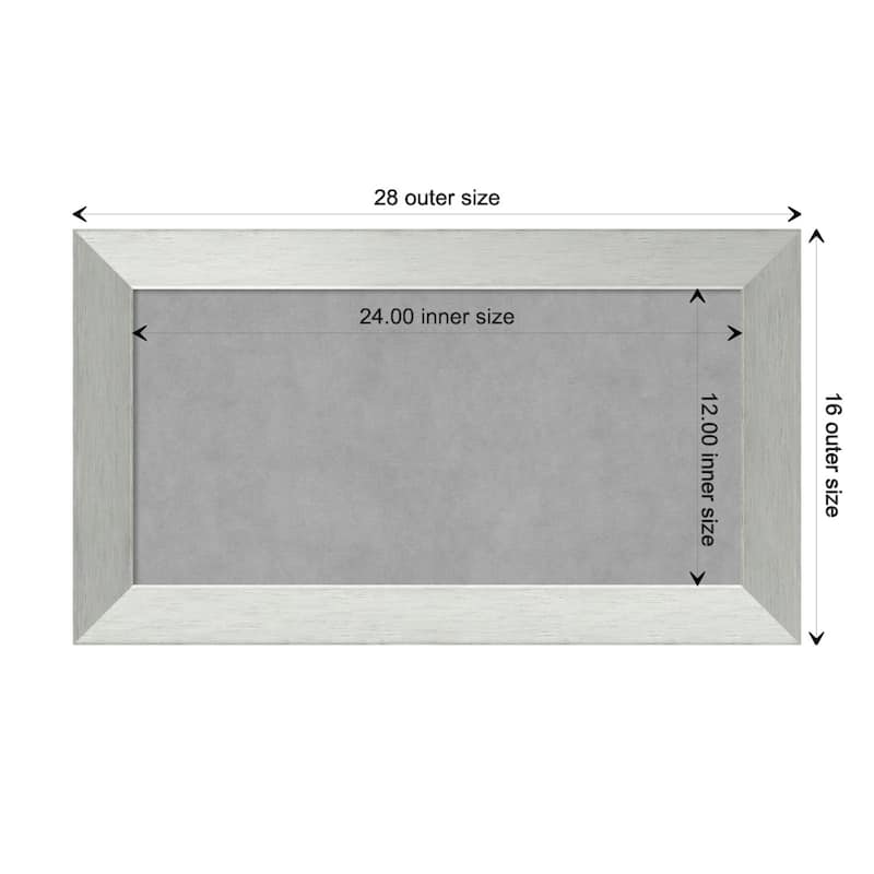 Amanti Art Brushed Sterling Silver Framed Magnetic Board - Board Size 24x12