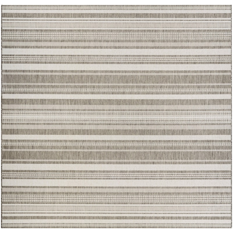 Dream Decor Rugs Pergola Bower Stripe Indoor Outdoor Area Rug - 8'6" Square - Taupe