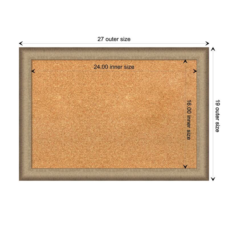 Elegant Brushed Narrow Framed Natural Corkboard Bulletin Board - Elegant Brushed Bronze Narrow - Board Size 24x16