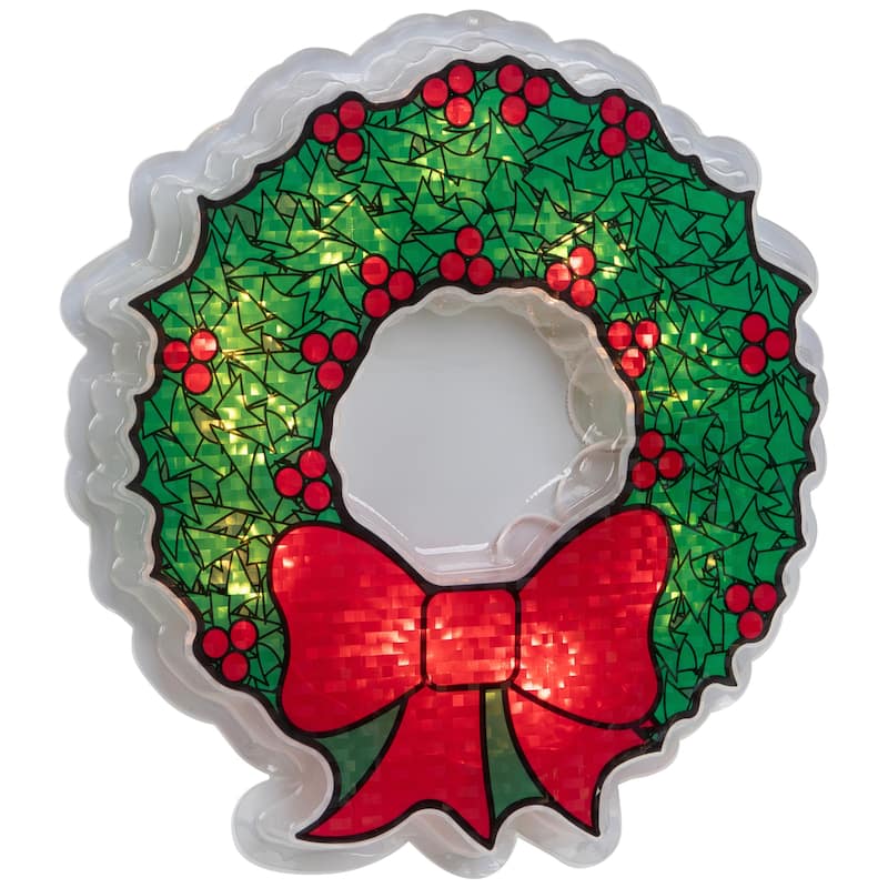 11" GreenRed Lighted Wreath Christmas Window Silhouette Decoration