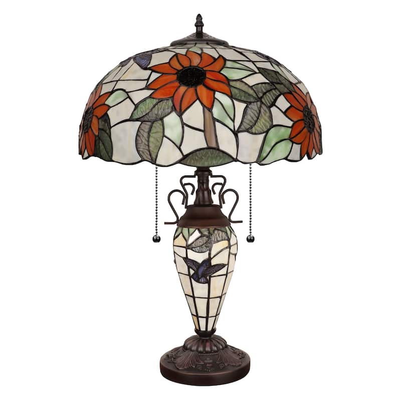 Tiffany-Style 3-Light Floral Double Lit Table Lamp 16" Shade