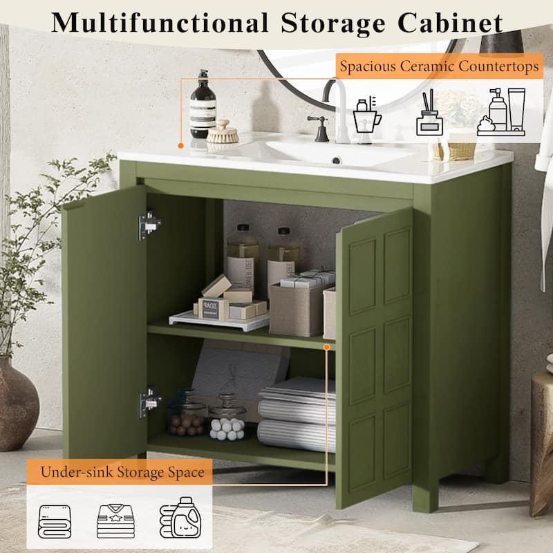 36 "Ceramic Sink Bathroom Vanity Set with Storage Cabinet Organizer‌.