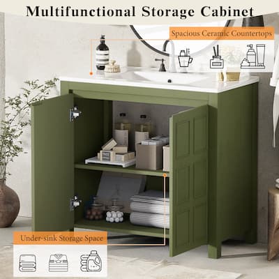 36 Inch Bathroom Vanity Bathroom Storage Cabinet with Ceramic Basin