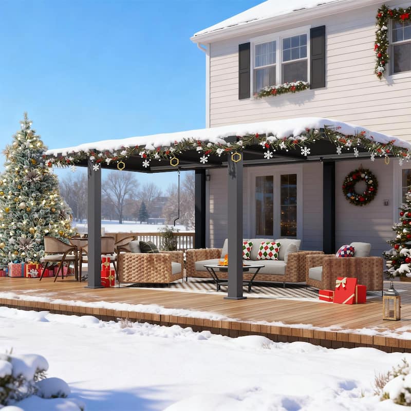 EROMMY Outdoor Louvered Pergola 10'×18', Aluminum Pergola with Adjustable Rainproof Roof, Modern Hardtop Gazebo - Black