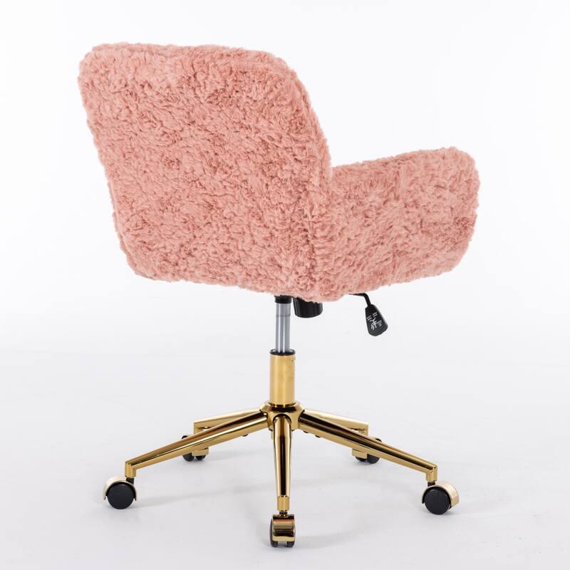 Roomfitters Faux Fur Office Chair, Adjustable Swivel Desk Chair with Gold Metal Base, Modern Vanity Accent Chair
