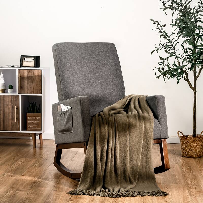 Costway Mid Century Retro Fabric Rocking Chair Upholstered Nursery - Grey