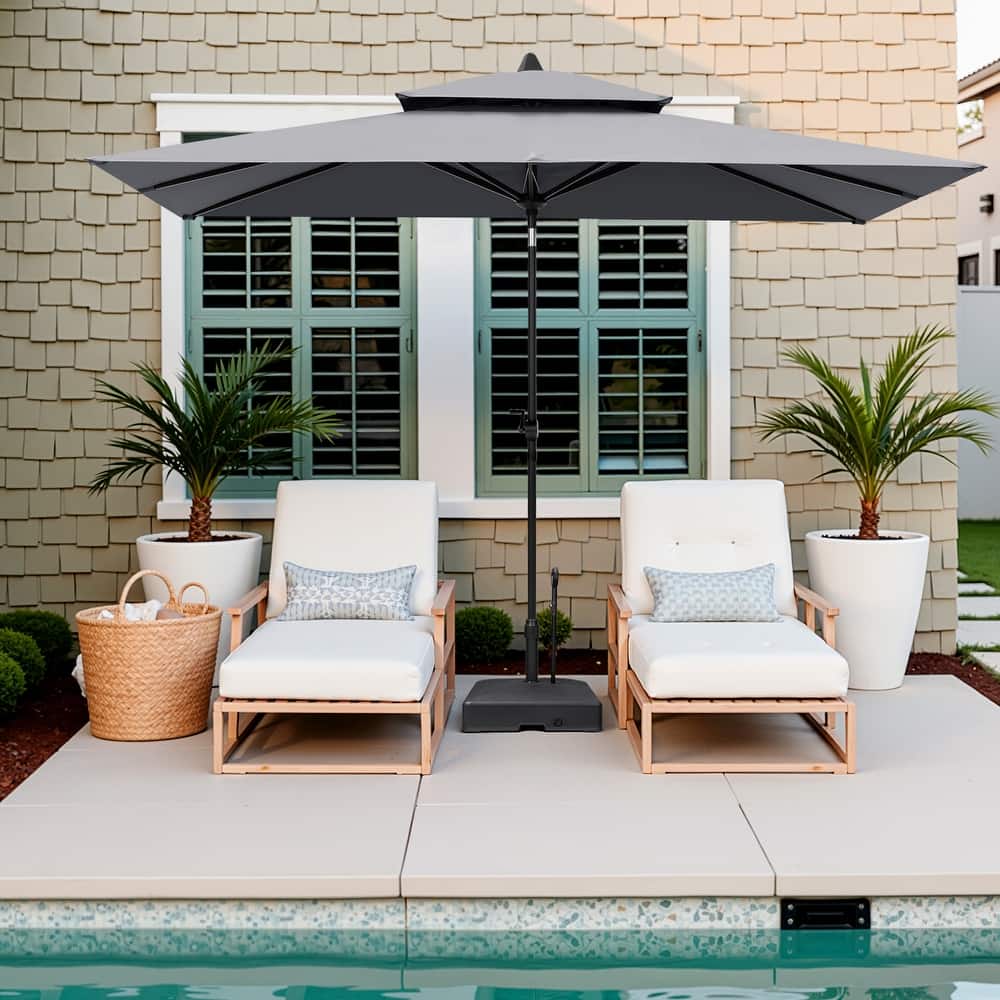 10 x 6.5 FT Double Top Patio Market Umbrella with Base Stand