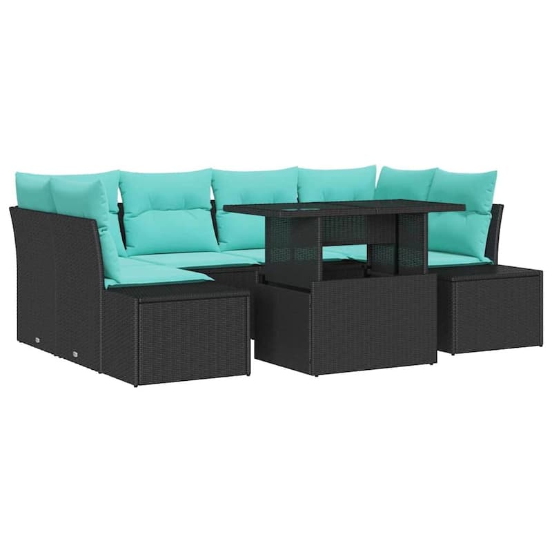 vidaXL 7 Piece Garden Sofa Set with Cushions - 91.7×60.6×27.2