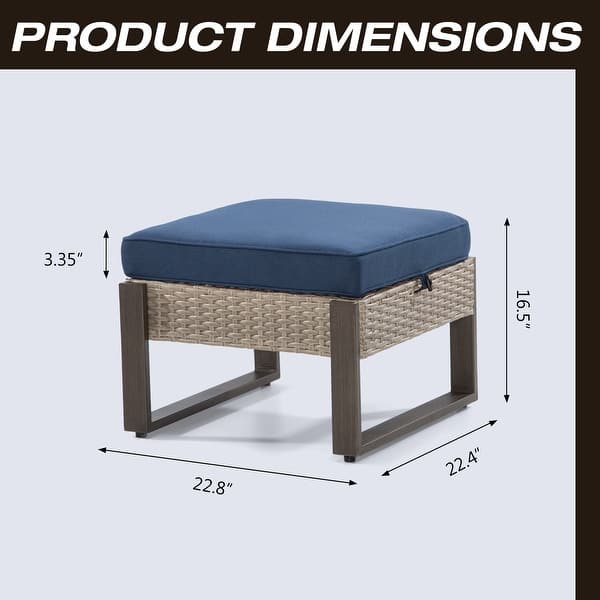 dimension image slide 1 of 3, Cozywor 2-Piece Wicker Outdoor Patio Ottoman with Steel Frame and Cushions
