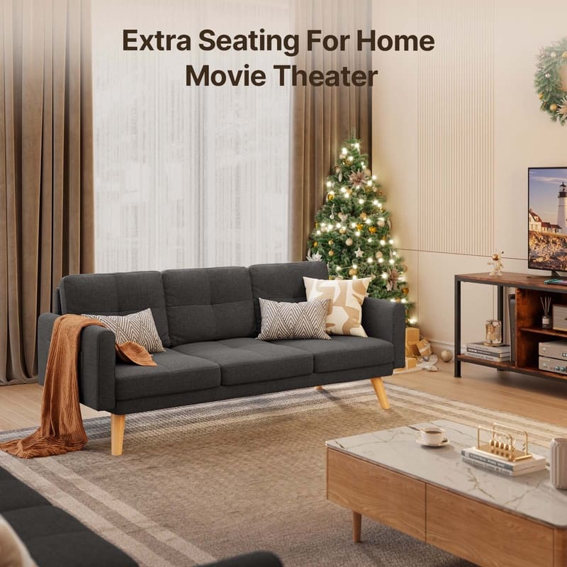 67” Sofa Couch with Soft Armrest Small Sofa Seat with 3 Comfy Pillows，3-Seater Couch for Livingroom