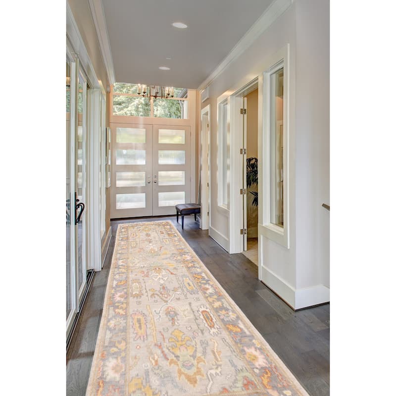 ECARPETGALLERY Hand-knotted Modern Oushak Light Grey Wool Rug - 2'8 x 7'11