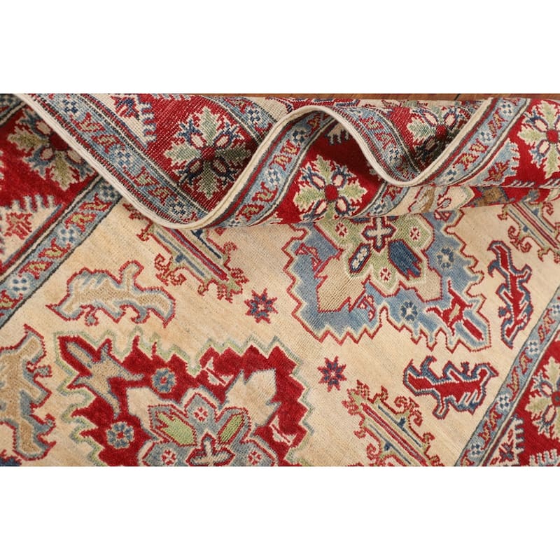 Kazak Oriental Area Rug Handmade Beige Geometric Wool Carpet - 4'0" x 6'5"