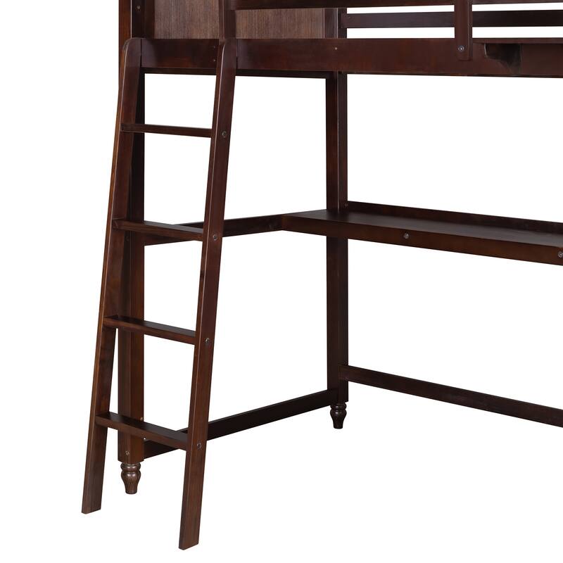 Loft Bed with Desk, Storage Drawers Solid Wood Bed Frame