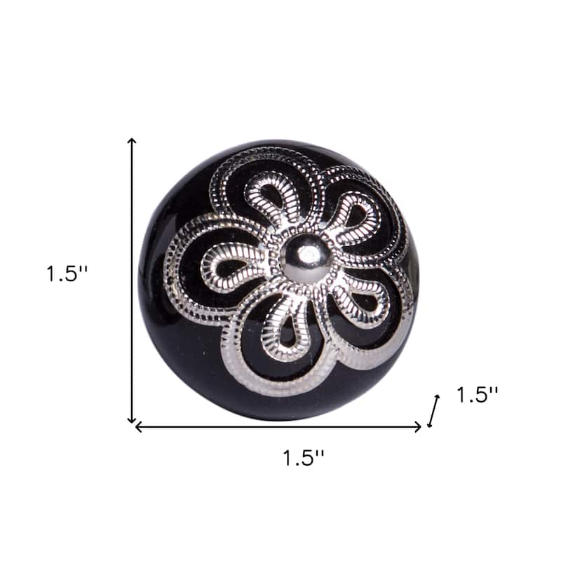 HomeRoots Set of Eight Black And Silver Ceramic And Metal Drawer Pull Knobs - 1.5' X '1.5' X '1.5