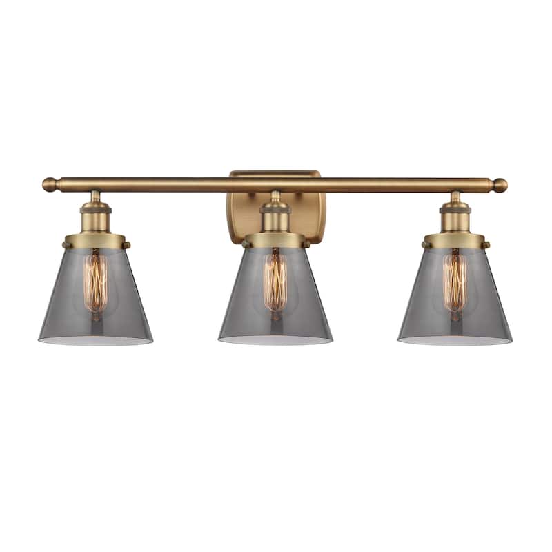 Innovations Lighting 916-3W-11-26 Cone Vanity Cone 3 Light 26" Wide - Brushed Brass / Plated Smoke