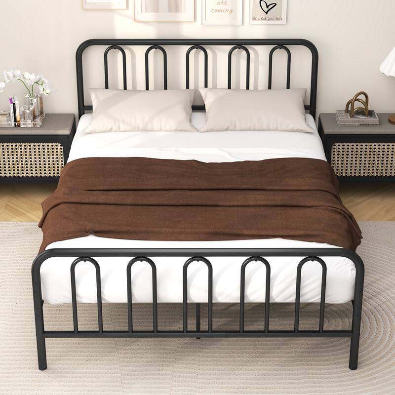 Gymax Stylish Queen Size Metal Bed Frame Platform Bed Base w/
