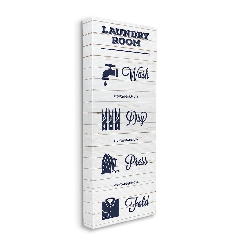 Stupell Laundry Room Rustic Sign Wash Dry Fold Icons Canvas Wall Art - Blue