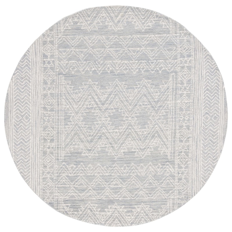 SAFAVIEH Handmade Abstract Magbula Rustic Wool Rug - 6' Round - Light Blue/Ivory