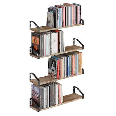 Wallniture Braga 24" Floating Bookshelves for Farmhouse Wall Décor, Burnt Finish, Set of 4