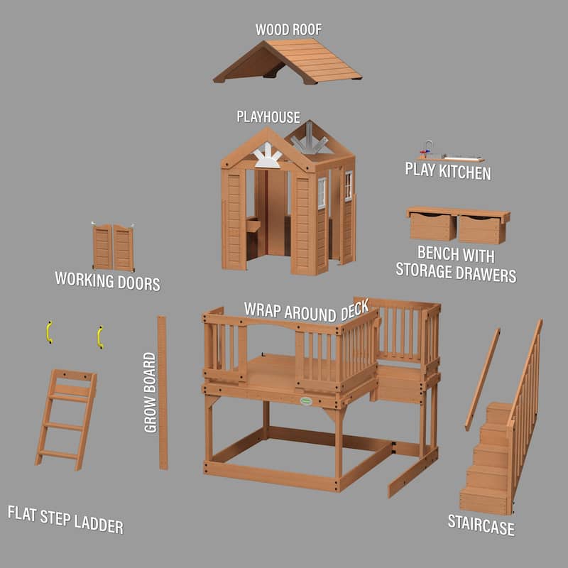 Backyard Discovery Scenic Heights Cedar Wooden Elevated Kids Playhouse - 6'5" x 6'5"
