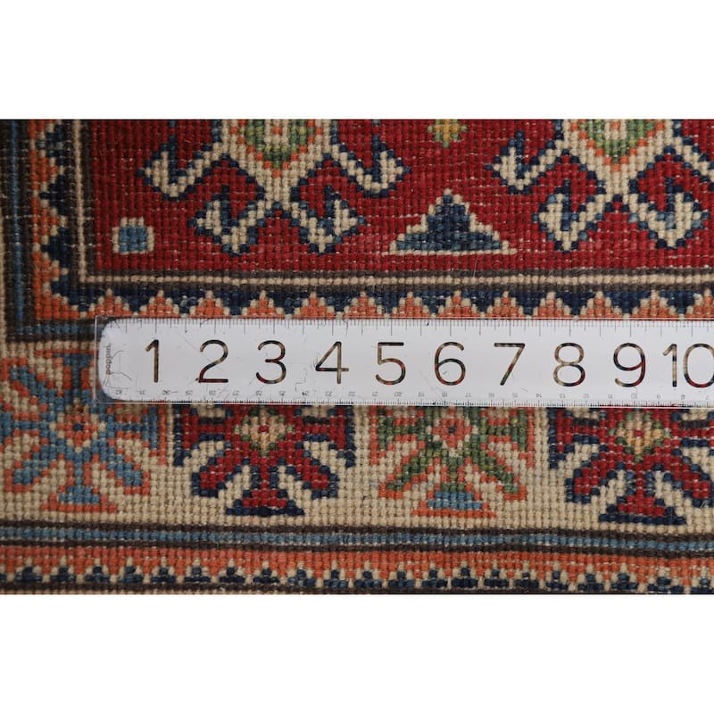 Kazak Oriental Rug Handmade Red Geometric Wool Carpet - 2'0"x 3'0"