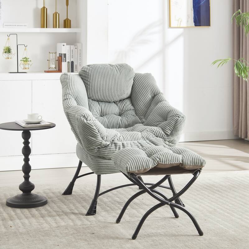Modern Lounge Accent Chair with Armrests and a Side Pocket, Leisure Upholstered Sofa Chair Reading Chair with Footrest