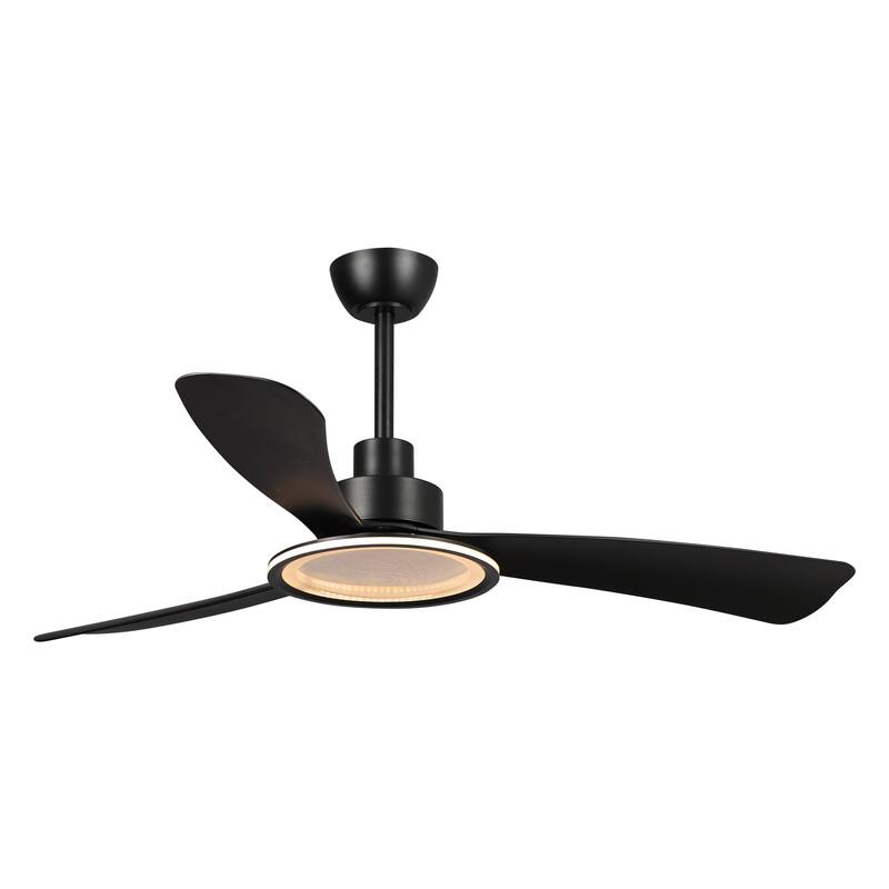 52-inch Black ABS 3-Blade Modern Propeller LED Ceiling Fan with Remote - 52 inches