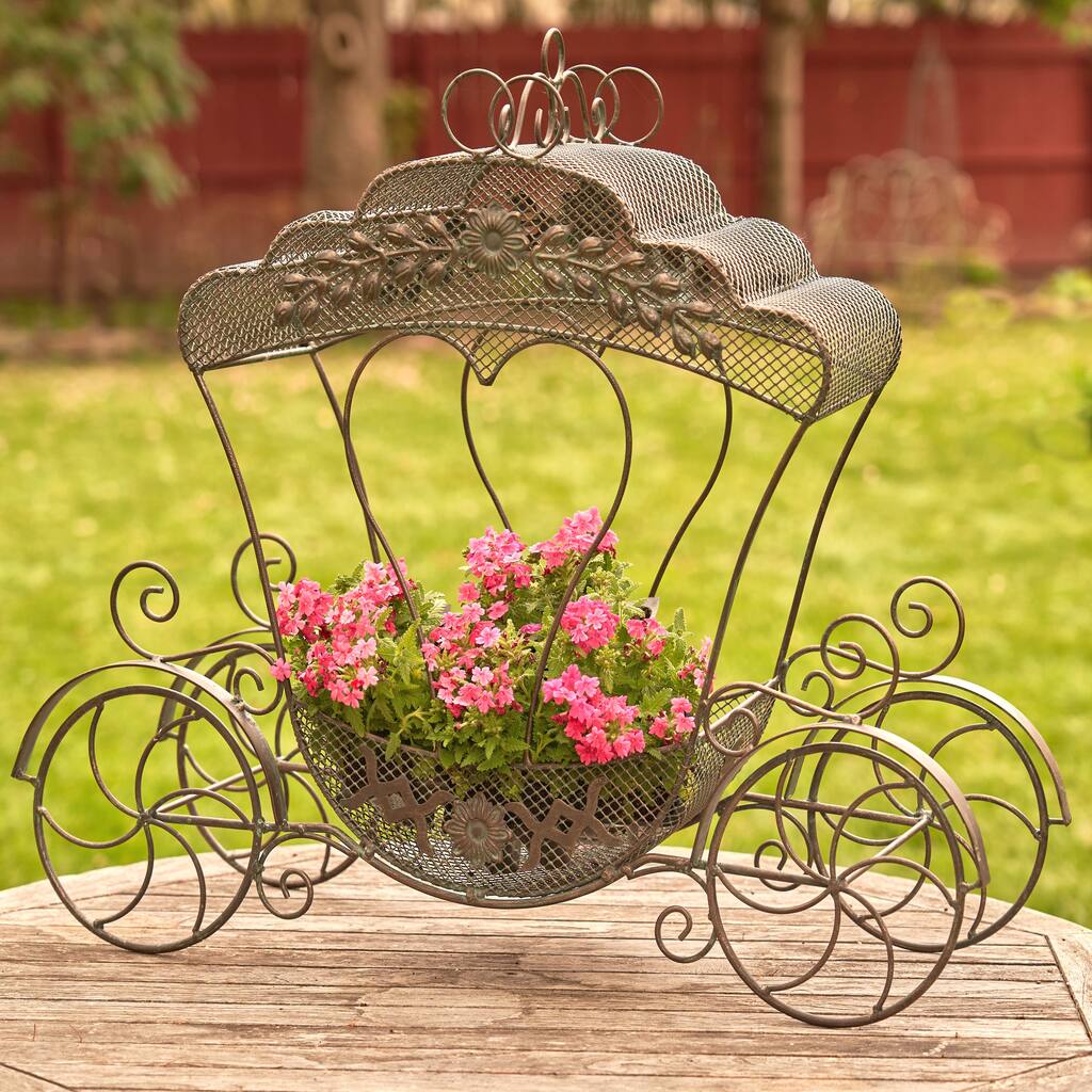 Victorian Iron Cinderella Carriage Flower Stand in Bronze "Luciana"