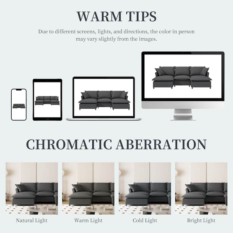 94" Chenille U-Shaped Modular Sectional Sofa with Ottoman & 2 Pillows, and 5-Seater Cloud Sleeper Couch