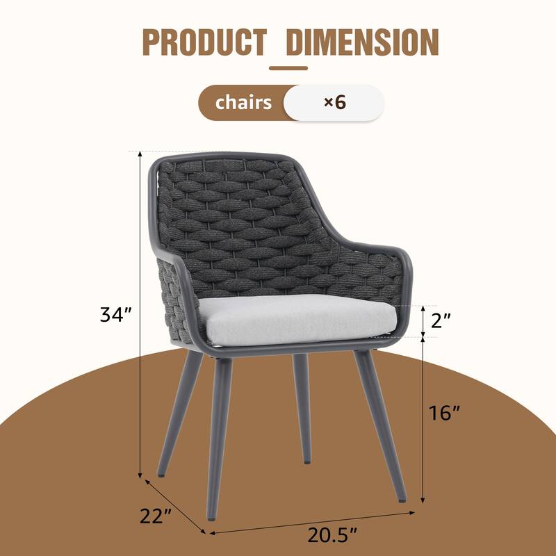 Outdoor Extendable Acacia Dining Set with 6 Rope-Back Chairs