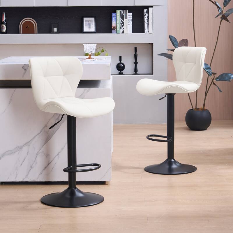 FERPIT Set of 2 Modern Adjustable Height Bar Stools Padded PU Leather Swivel Stools