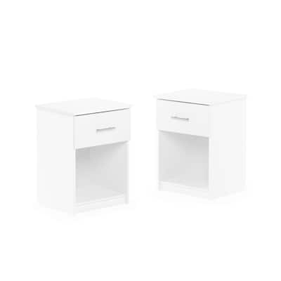 White Nightstand Set of 2 - Modern Bedside Table with Drawer - Easy Assembly