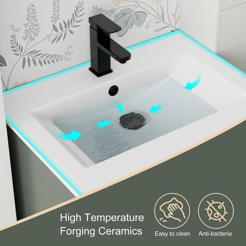 Modern 24/30/36/48" Wave-Line Bathroom Vanity Set with Sink & Faucet
