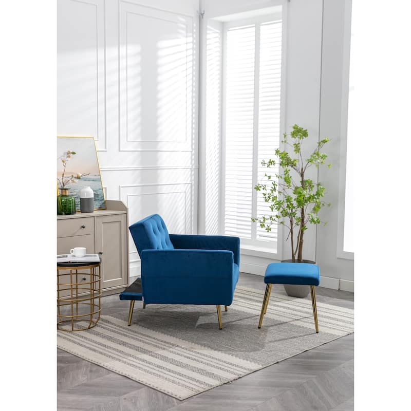Bottom Tufted Accent Lounge Chair with Adjustable Arm and Back