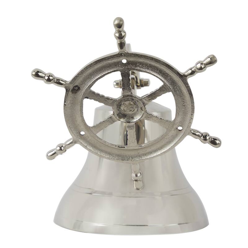 Brass Metal Bell Indoor Outdoor Home Wall Decor with Ship wheel Backing - Silver - Roche River Decor