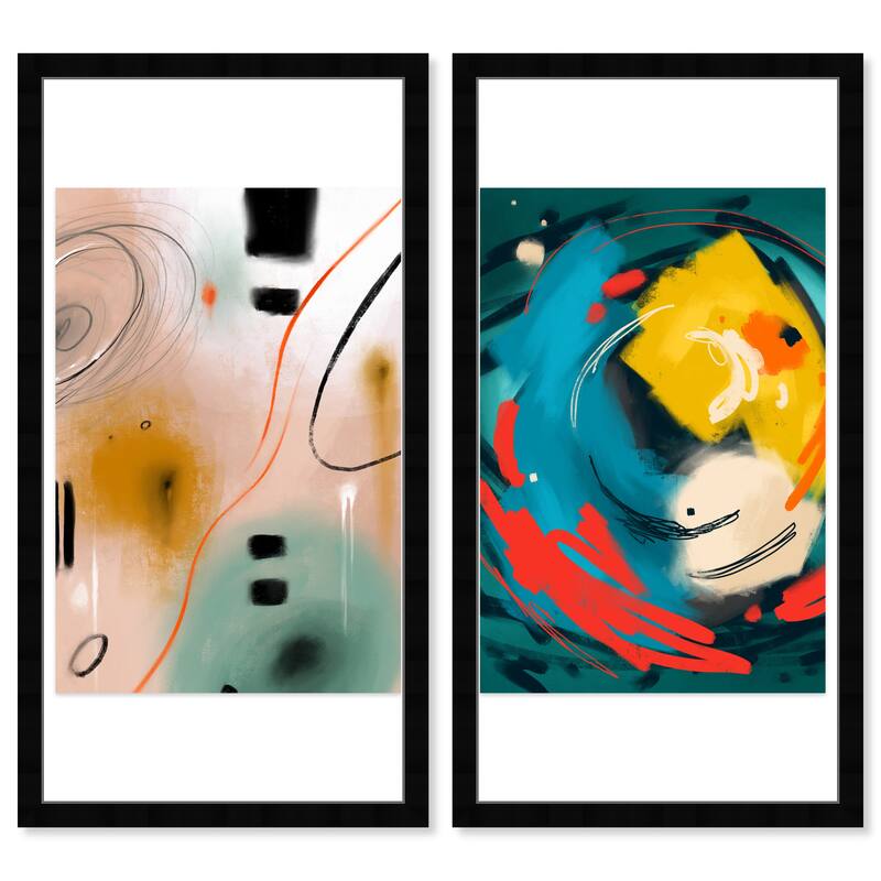 Wynwood Studio Prints Abstract Abstract Swirl SET Blue and Ochre Modern & Contemporary Wall Art Canvas Print