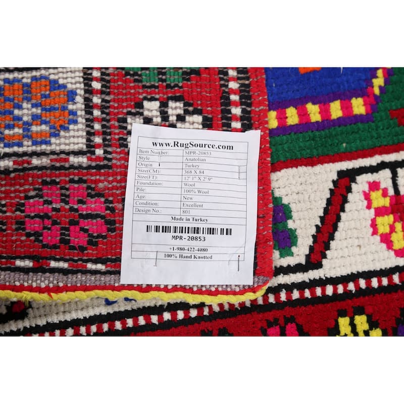 Anatolian Turkish Runner Rug Hand-Knotted Wool Carpet - 2'9"x 12'1"