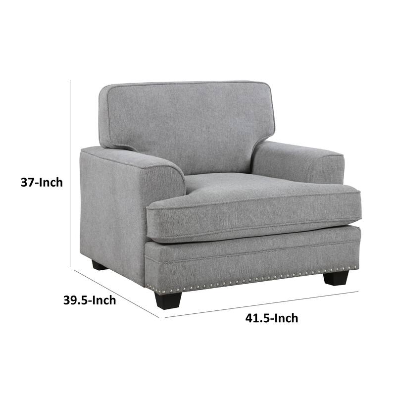 Brady Accent Armchair, Gray Chenille, Nailhead Trim, Black Legs