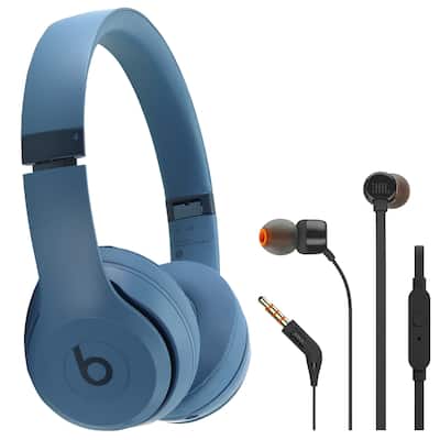 Beats by Dr. Dre Beats Solo 4 Wireless On-Ear Headphones (Slate Blue) + JBL T110 in Ear Headphones Black