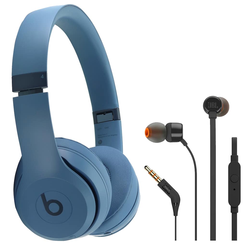 Beats by Dr. Dre Beats Solo 4 Wireless On-Ear Headphones (Slate Blue) + JBL T110 in Ear Headphones Black