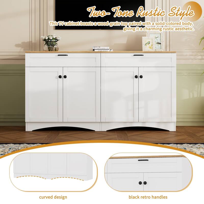 62" Rustic TV Console with 2 Drawers, Adjustable Shelves & Wood Grain Finish for Media Storage