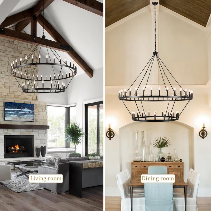 60 in. 54-Light 2 Tier Extra Large Farmhouse Wagon Wheel Chandelier