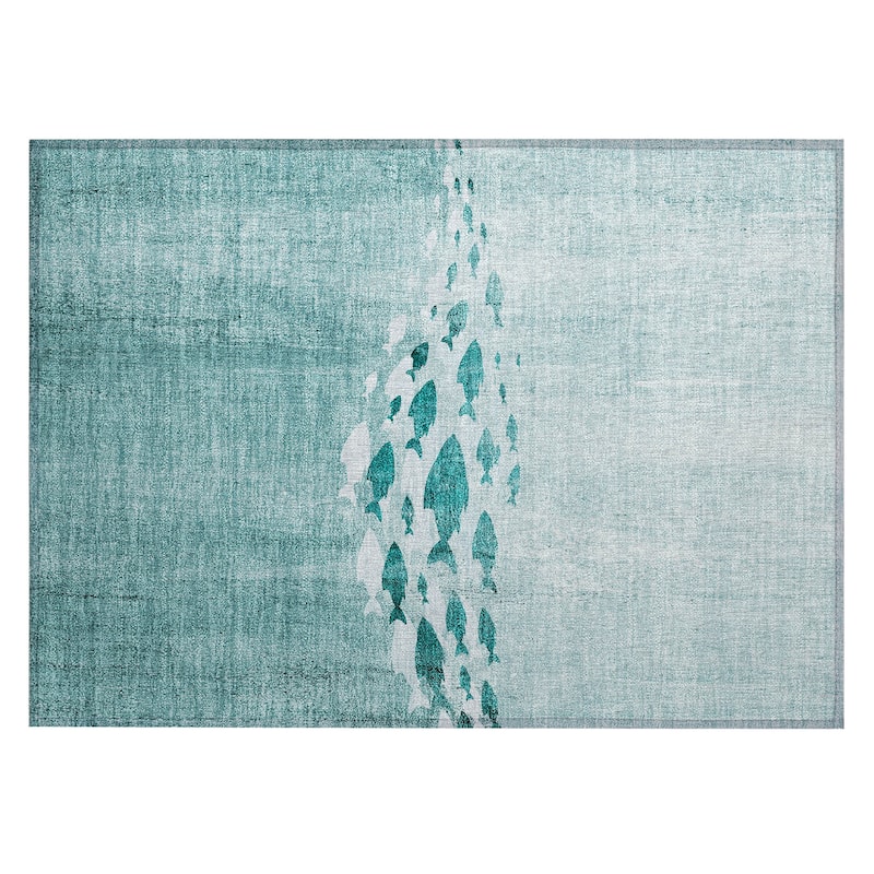 Machine Washable Indoor/ Outdoor Chantille Modern Sea Life Rug
