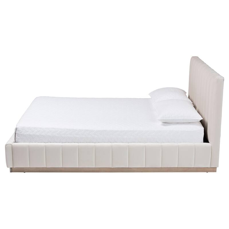 Granger Velvet Upholstered Platform Bed with Channel Tufted Headboard, Modern Low Profile Bed Frame