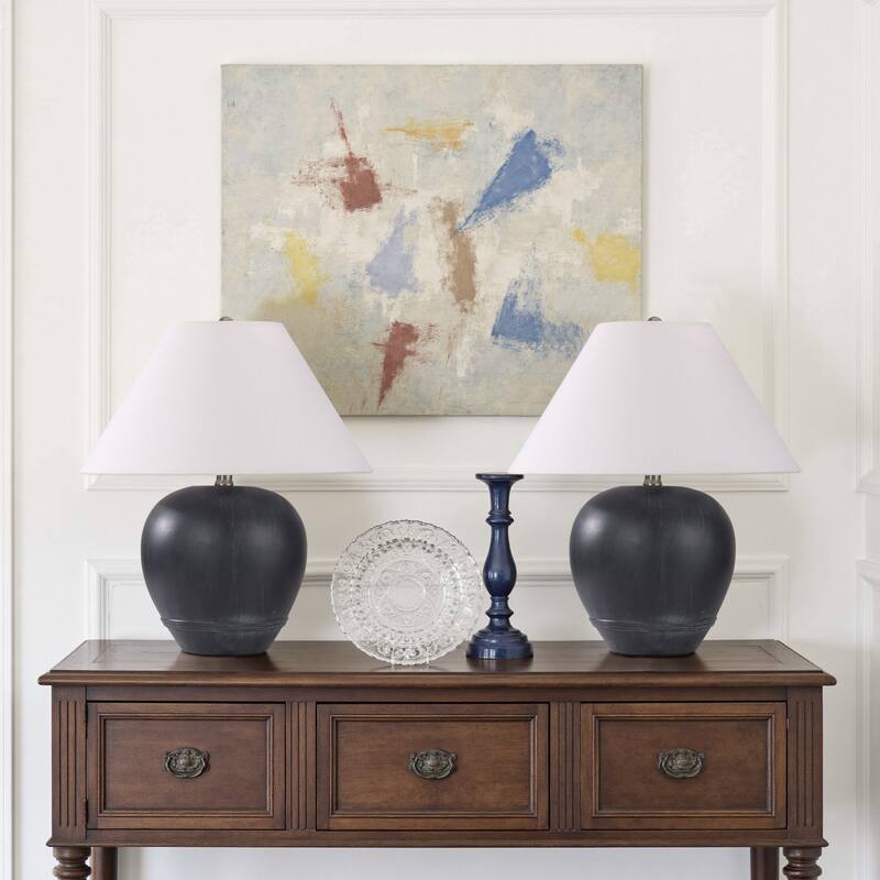 2 Pack Global Ceramic Accent Table Lamp with Linen Shade