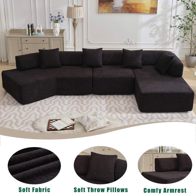 140" L-Shape Boucle Modular Sectional Sofa with Chaise and 4 Pillows