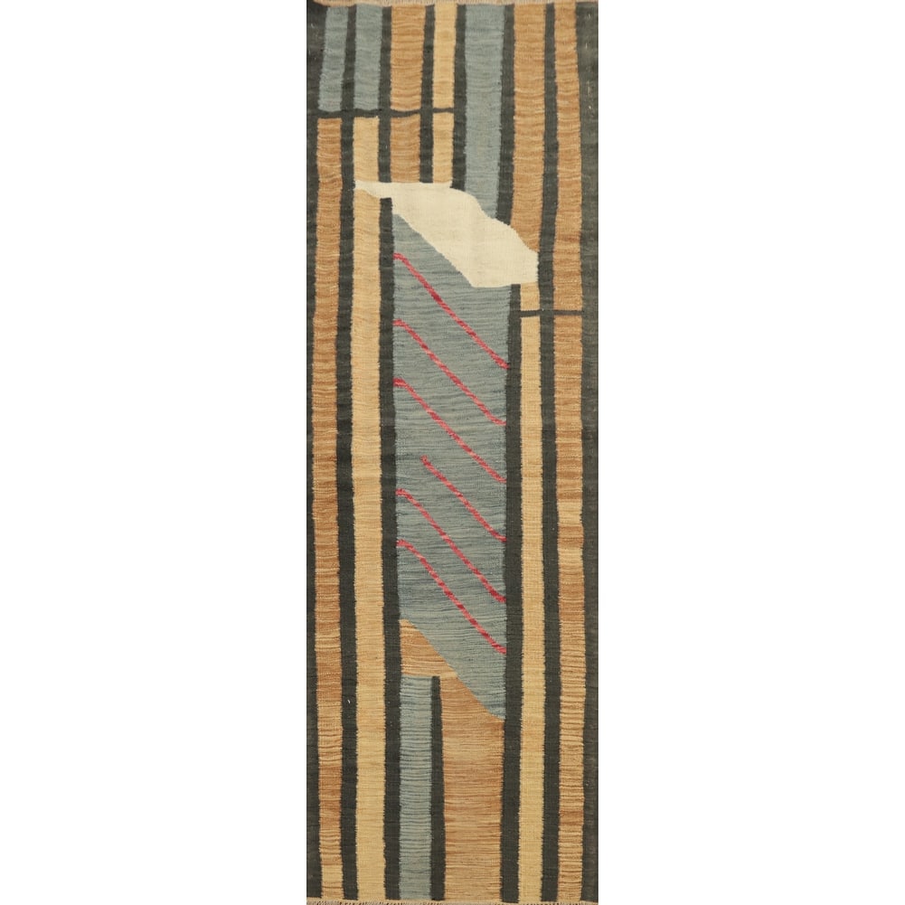 Hand Woven Oriental 100% Wool Carpet Southwestern Geometric Multi-Colored Kilim Runner Rug - 7' 9'' X 2' 3''
