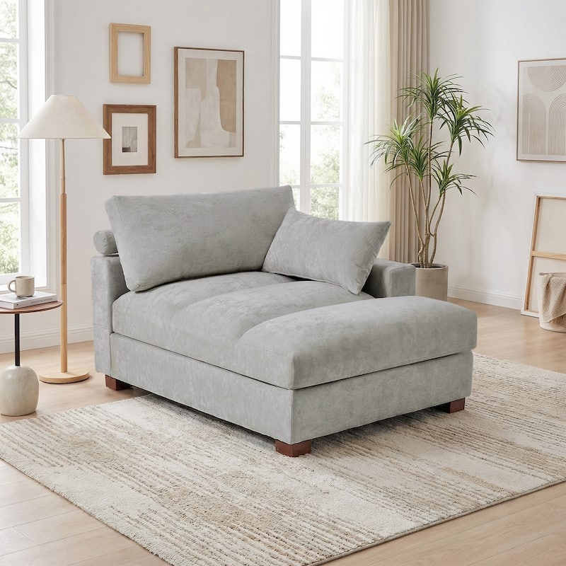 Modern Corduroy L-Shaped Sofa Chaise Lounge Couch - Gray/Right/Chenille - Right Facing